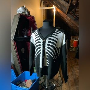 SHENHE men’s unisex XL skeleton cardigan sweater cozy goth